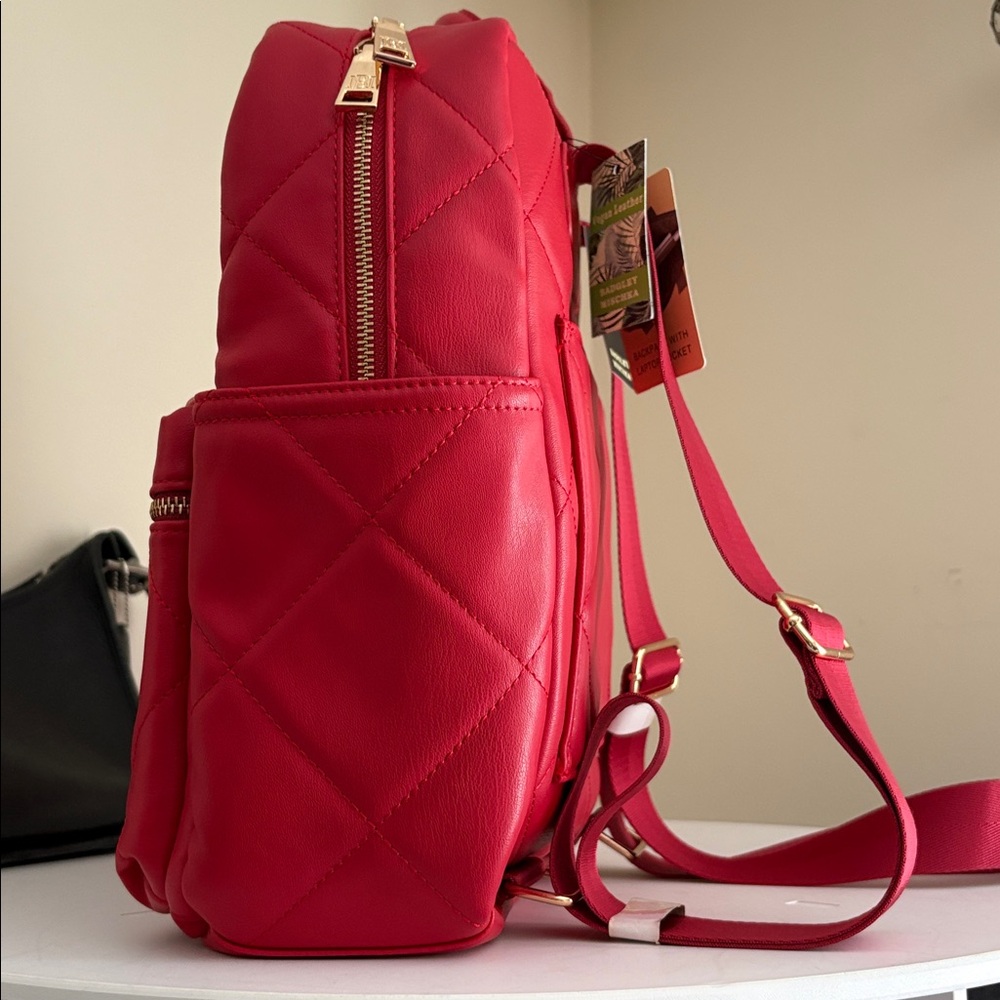 Badgley Mischa Large Red Quilted Backpack with Laptop Pocket - Picture 2 of 6